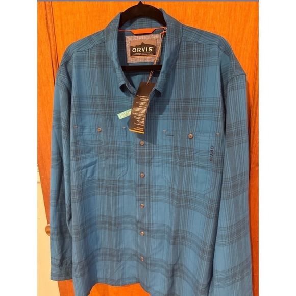 Orvis men's button down XXL blue plaid UPF 40 sun protect NWT long sleeve vented - Picture 3 of 10